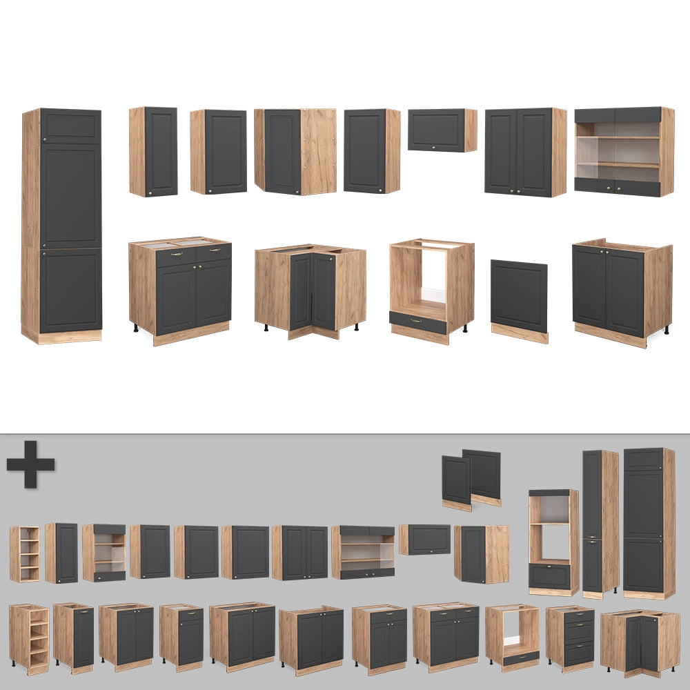 Vicco Cucina angolare completa Antracite Country House/oro Kraft Oak 227 x 287 cm , PL Antracite