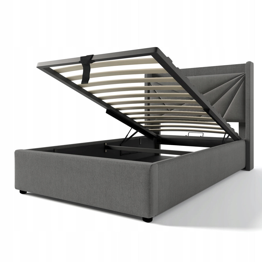 Letto con materasso 90x200 - Xylo - Lino con USB-C e vano