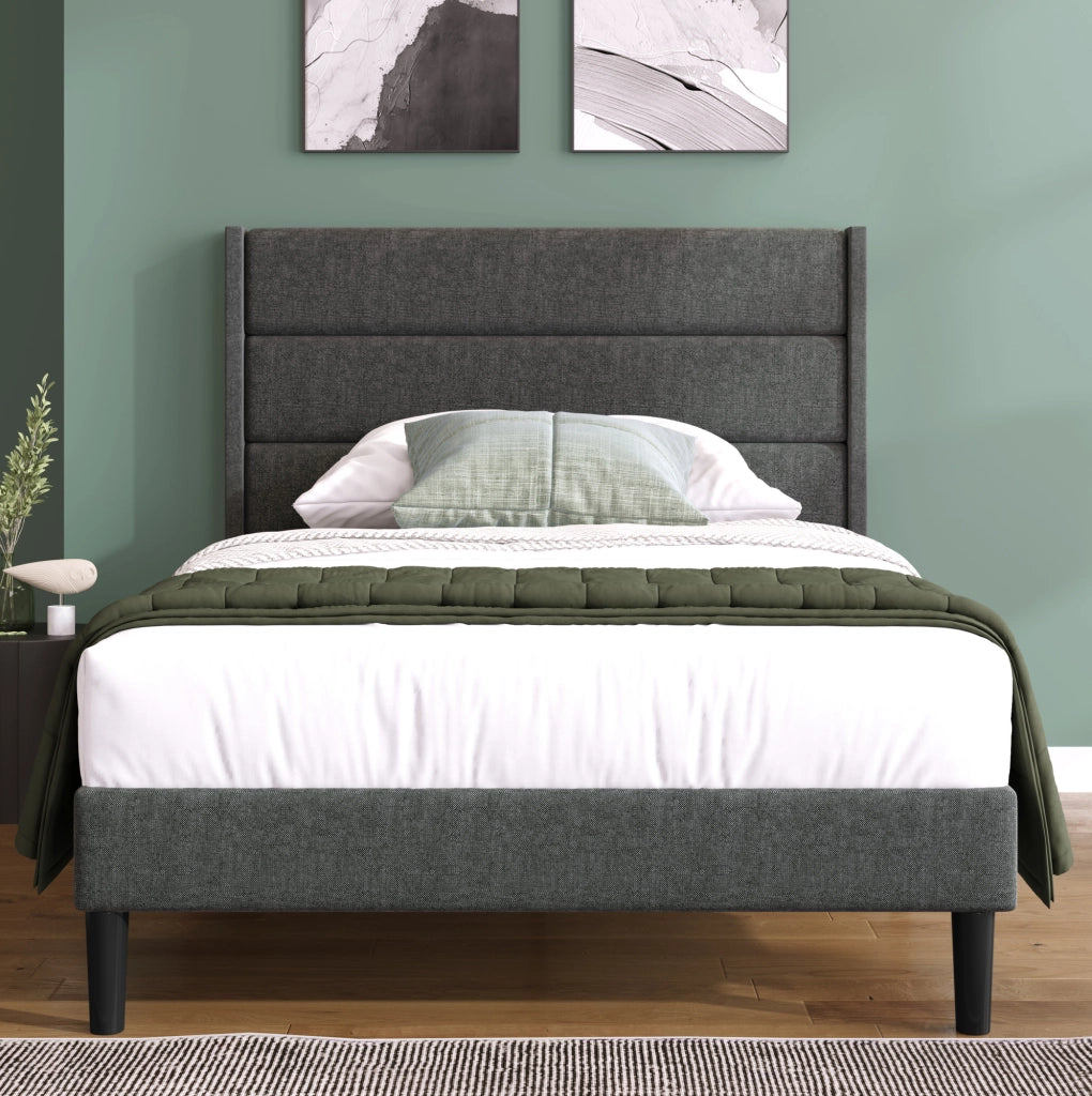 Letto imbottito 90x200 cm grigio con testiera e rete a doghe