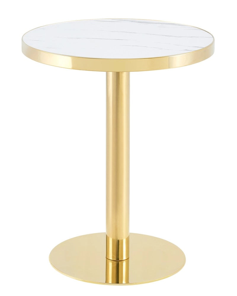Tavolino Rotondo da Salotto ¨C MINIMAL ¨C Piano Effetto Marmo, Struttura Acciaio Dorato