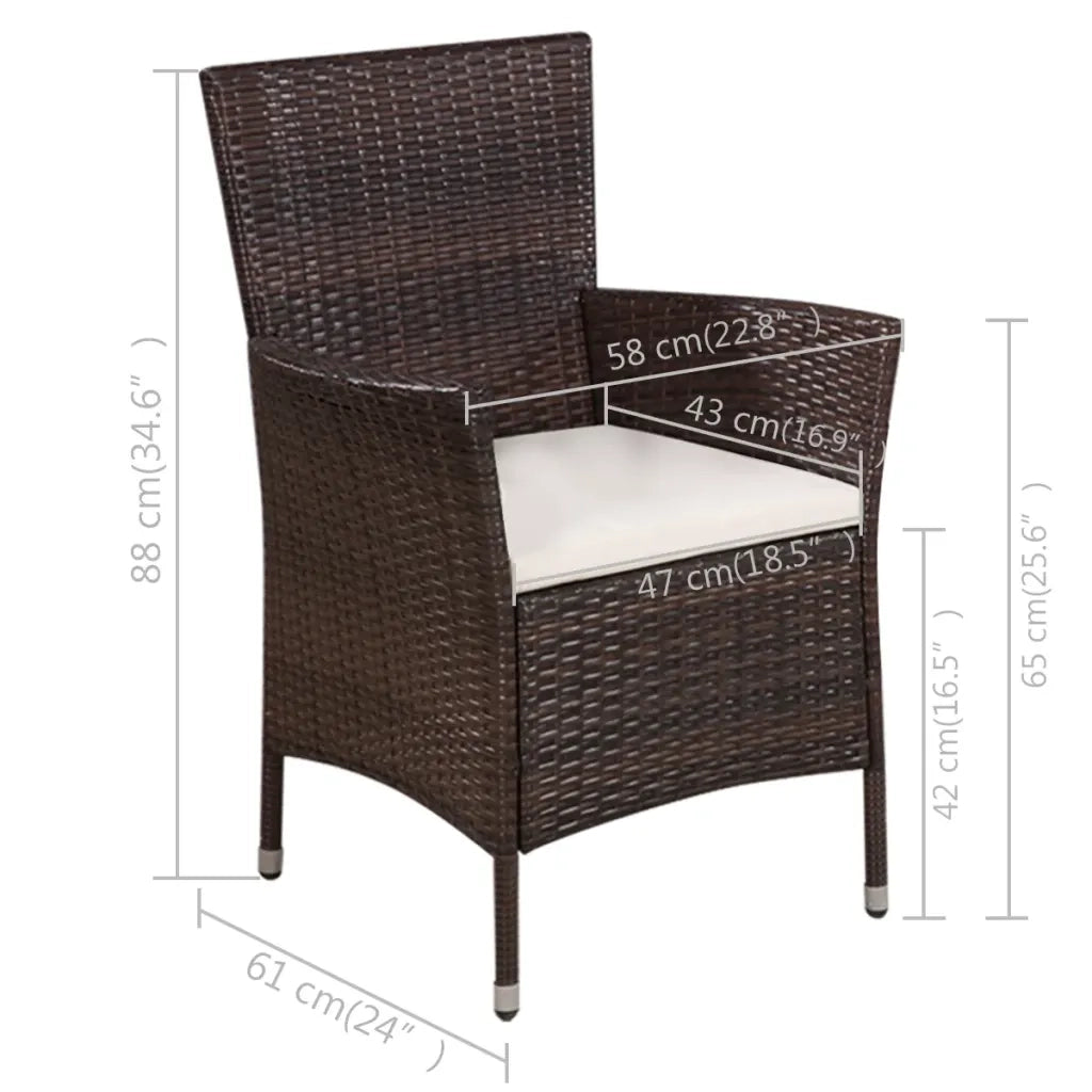 Set da Bistro 3 pz in Polyrattan Marrone 44093