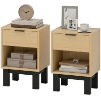 Set di 2 Comodini Moderni con Cassetto e Mensola Aperta 35x26x50 cm Rovere