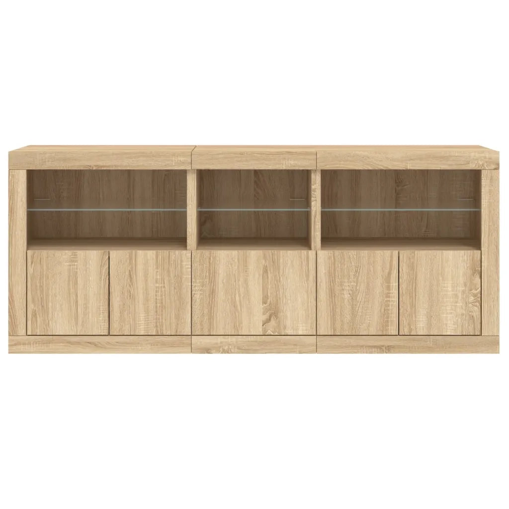 Credenza con Luci LED-Buffet-Armadio da cucina Rovere Sonoma 162x37x67 cm 162156