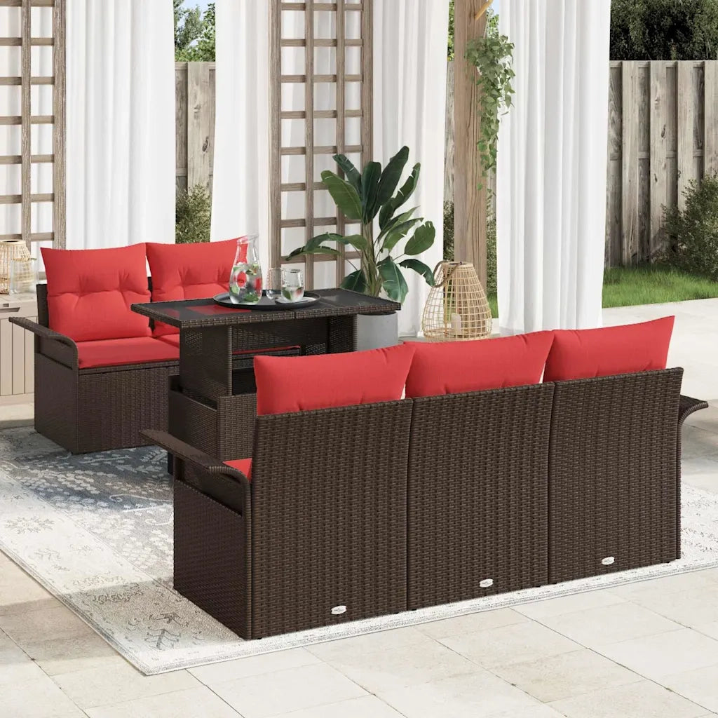 Set Divano da Giardino con cuscino 6 pcs Marrone polyrattan