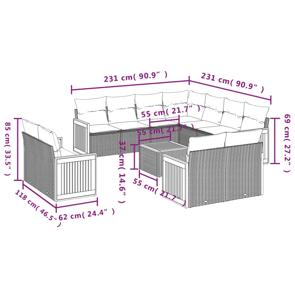 Set Divani da Giardino 12 pz con Cuscini Beige in Polyrattan 3228186