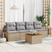 Set di divani da giardino a 5 pezzi  con cuscini Beige Polyrattan Acacia