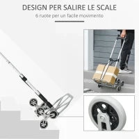DURHAND Carrello Portapacchi Pieghevole a 6 Ruote max 70 kg con Fune e Maniglia Estraibile, 47x47x100 cm, Nero e Argento