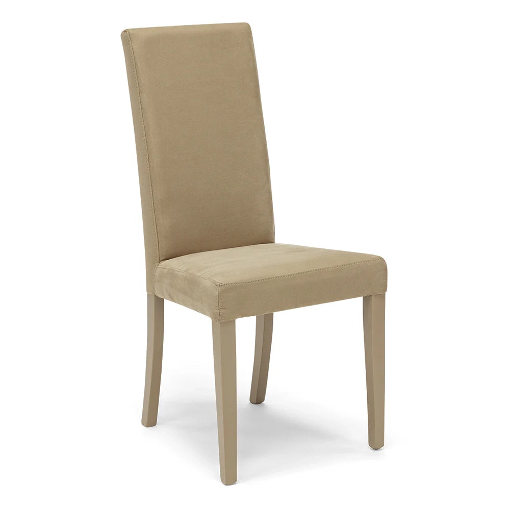 Set 4 sedie imbottite per sala da pranzo EDI NEW, 100% MADE IN ITALY, design moderno, rivestimento in tessuto idrorepellente effetto camoscio colore Camel Vintage, gambe in legno in tinta
