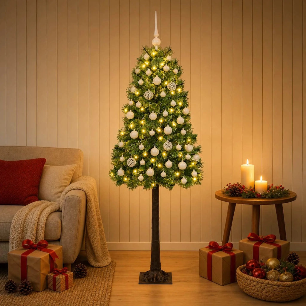 Albero di Natale artificiale con rami snodati e palline 120 cm 3466121