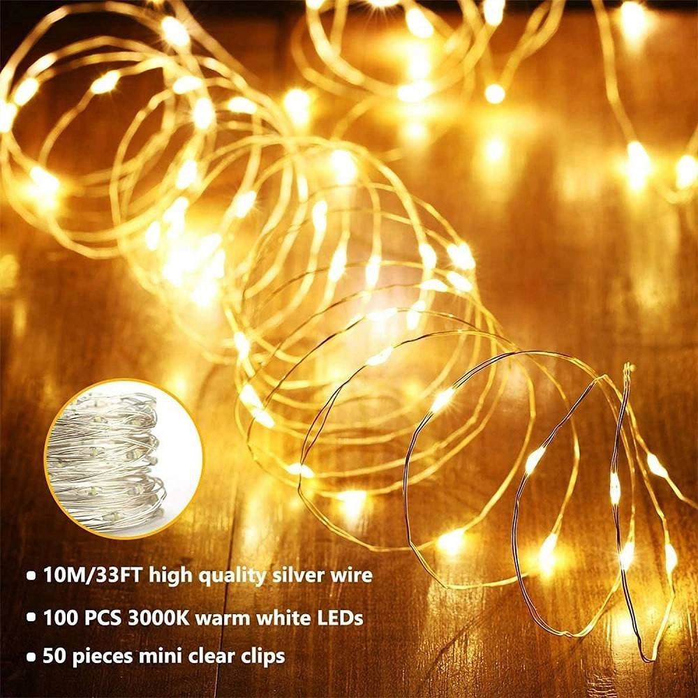 Trade Shop - Tenda Luminosa Led Catena Luci Usb 8 Modalità Luce Telecomando Bianco Caldo 3x3mt -