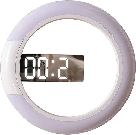 Orologio da parete con specchio LED da 12 pollici, multifunzionale con 7 colori di illuminazione, visualizzazione della temperatura e telecomando