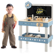 Set banco da lavoro per bambini in legno con 61 attrezzi e parti, Tavolo da lavoro per bambini 3+ anni Blu-Tavoli e sedie