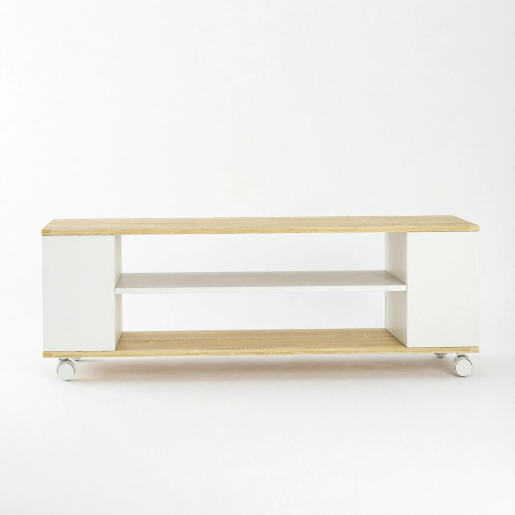 MOBILE TV con ruote 120x40x38,5 cm naturale e bianco