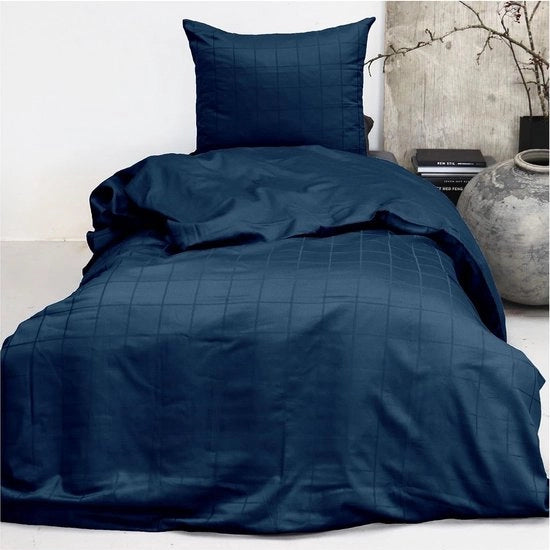 Set da letto 135x200 cm con chiusura a righelli (1 pezzo) | cuscini 80x80 cm | tessuto da letto ultra morbido | tessuto da letto biologico in cotone | azzurro a righe |