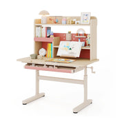 Tavolo da studio regolabile in altezza con piano inclinabile mensole, Scrivania per bambini con libreria e cassetto Rosa-Tavoli e sedie