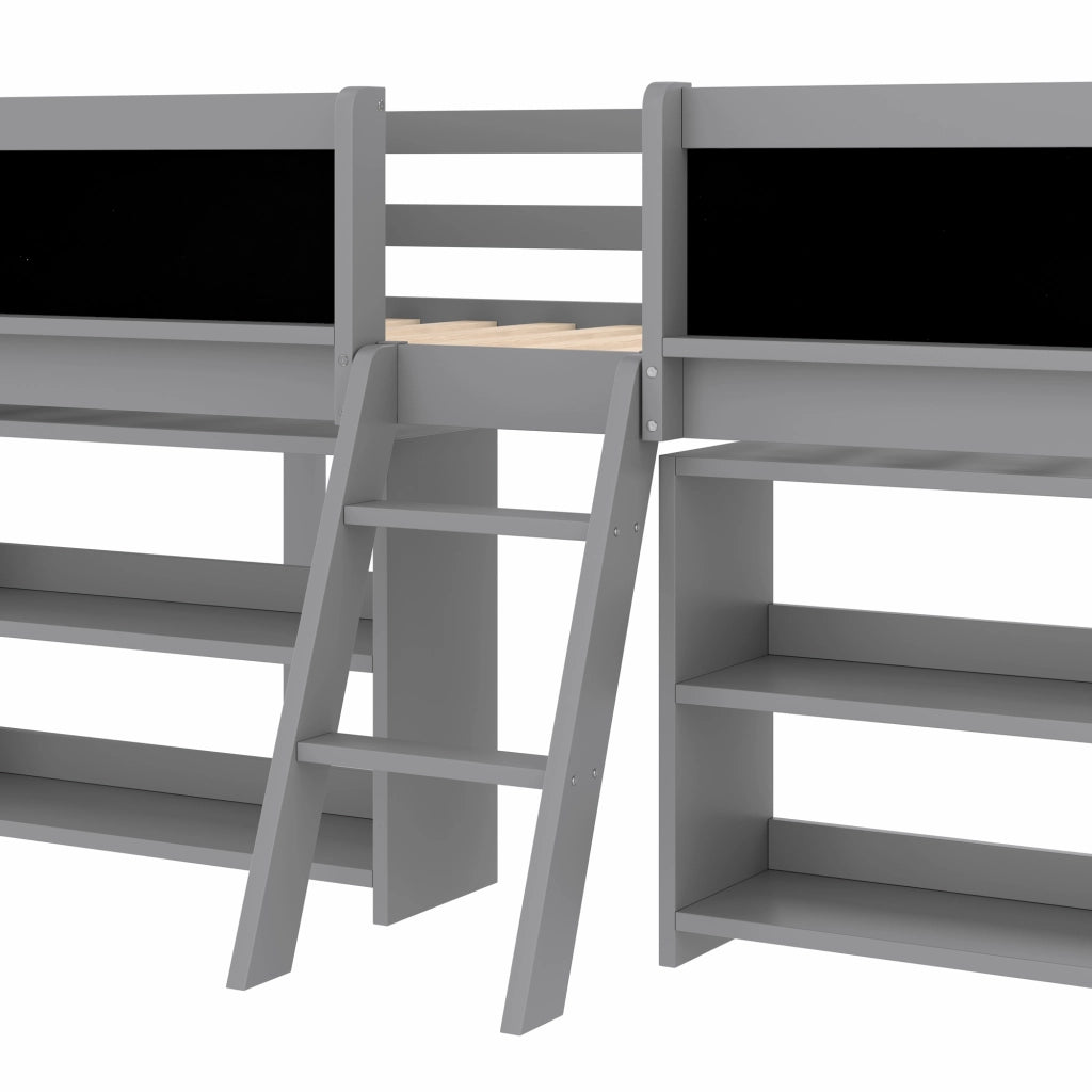 Letto rialzato grigio in pino con funzione contenitore 90x200 cm
