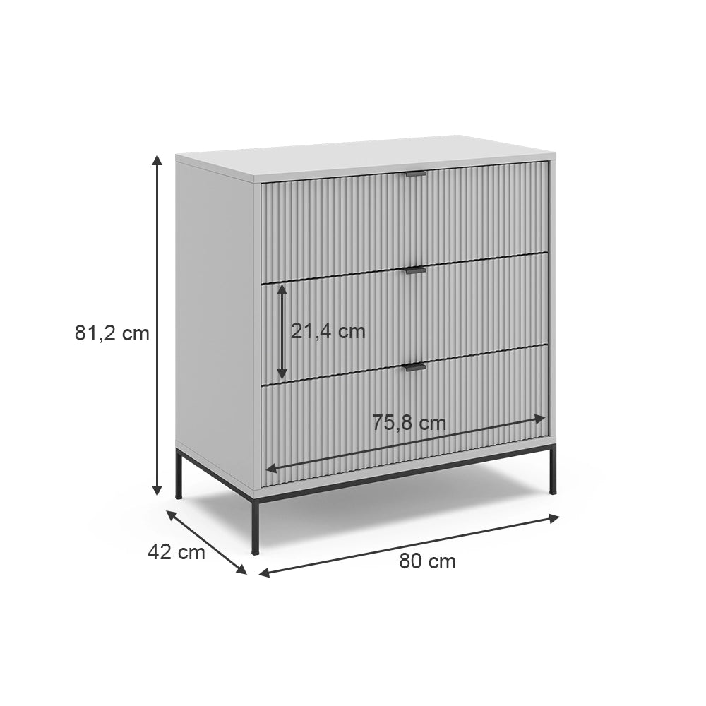 Vicco Cassettiera per camera da letto Grigio 42 x 81.2 cm con 3 cassetti