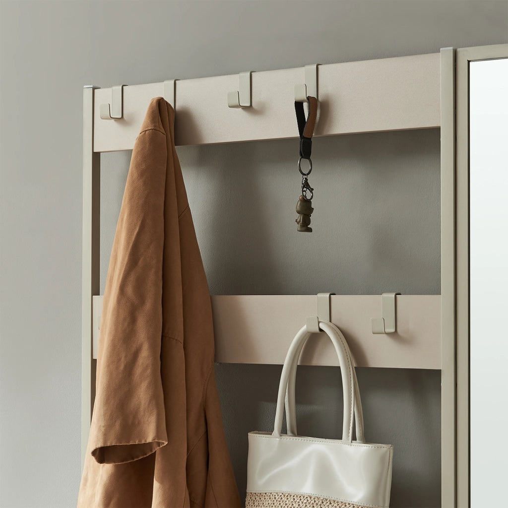Stand Appendiabiti Napinerg con Specchio Panca e Scarpiera 185 x 98 x 34 cm - Avena Oatmeal [en.casa]