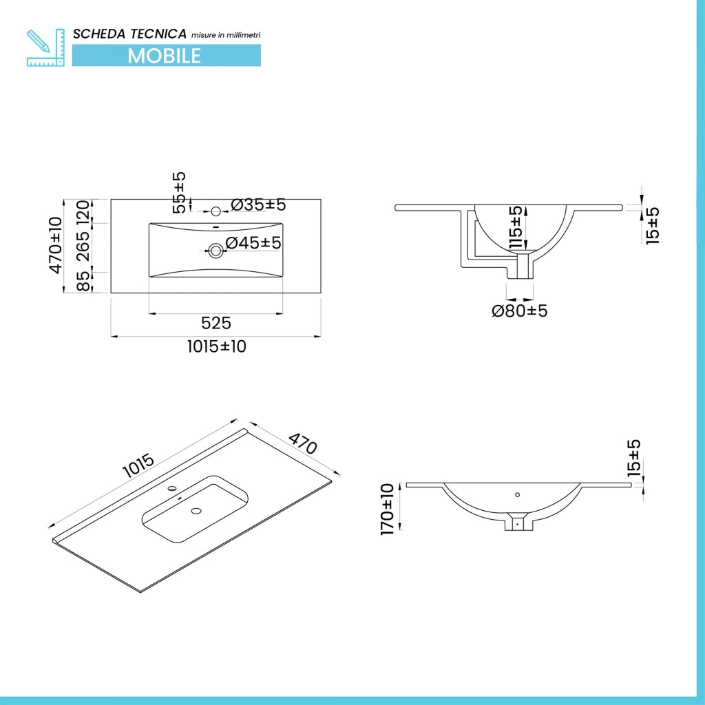 Mobile bagno sospeso 100 cm bicolore grigio cannettato e nero con lavabo e specchio Zena