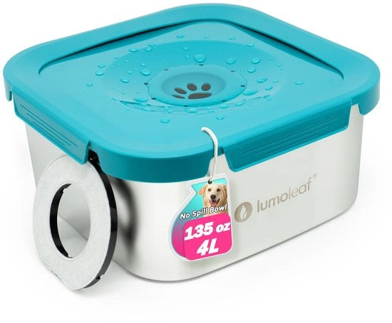 Acqua per cani da 4 litri 135 oz, in acciaio inossidabile, impermeabile all'acqua, capacità massima 135 oz, dispenser di acqua lento con filtro di ricambio, borraccia per viaggio per cani