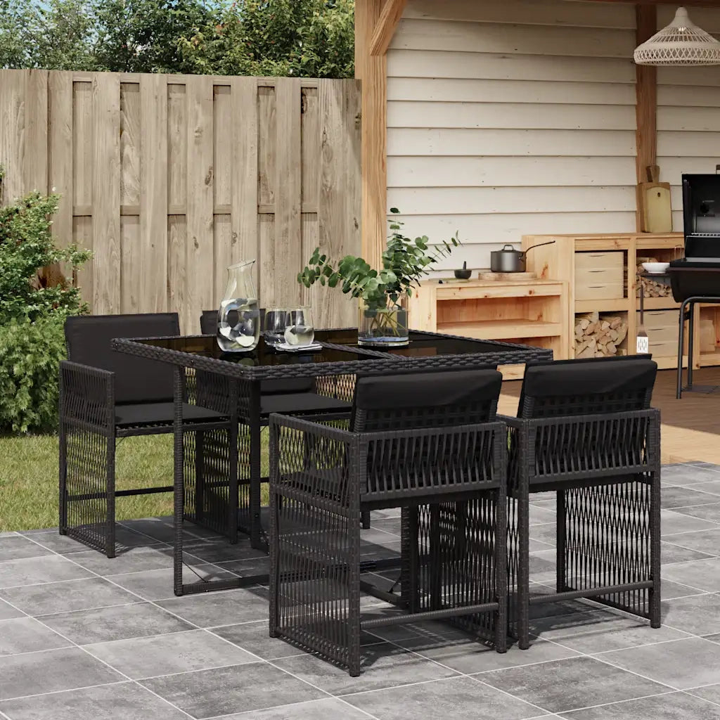 Set da Pranzo da Giardino 5 pz | Set Salotto da Giardino Nero con Cuscini in Polyrattan