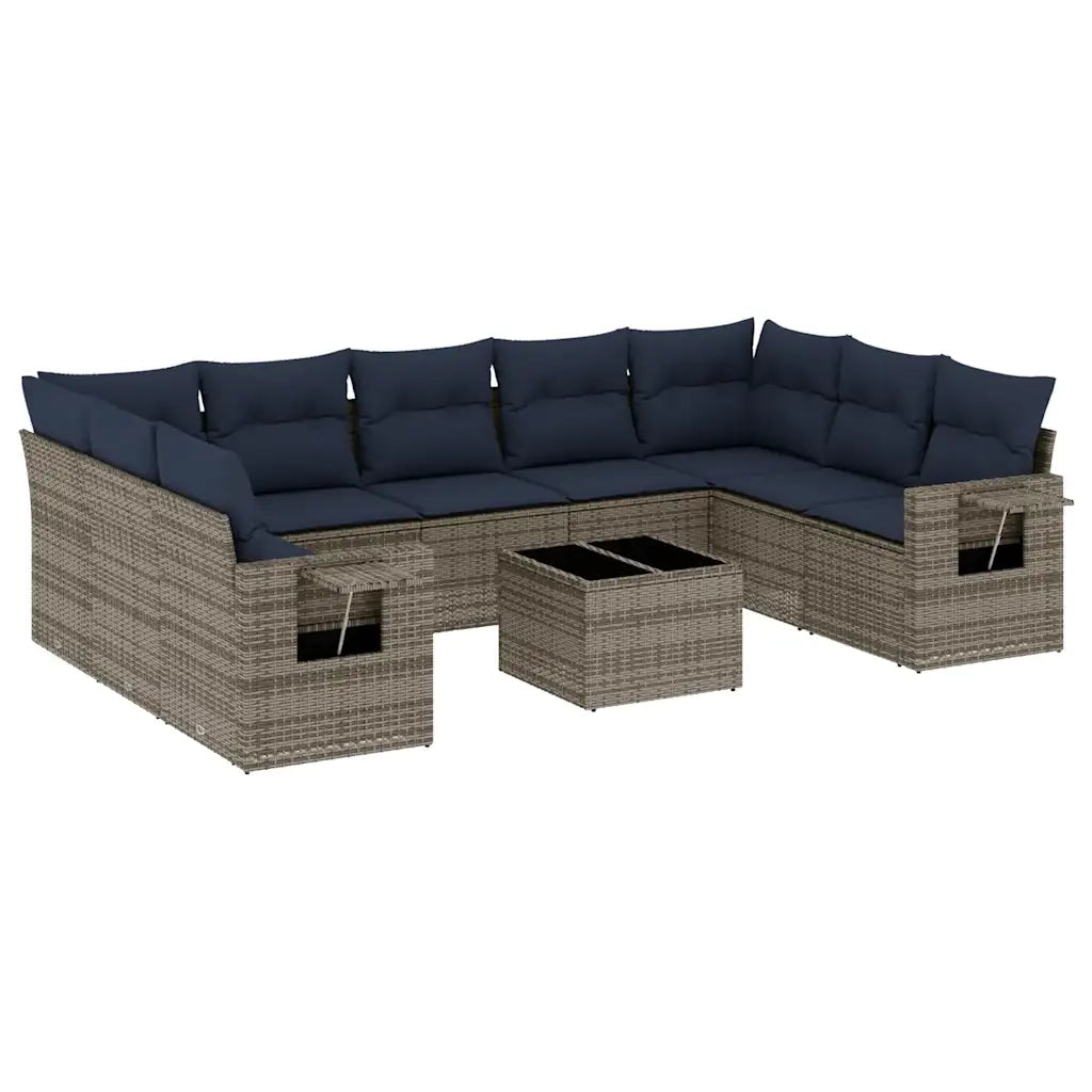 Set Divani da Giardino 10 pz con Cuscini Grigio in Polyrattan 3220610