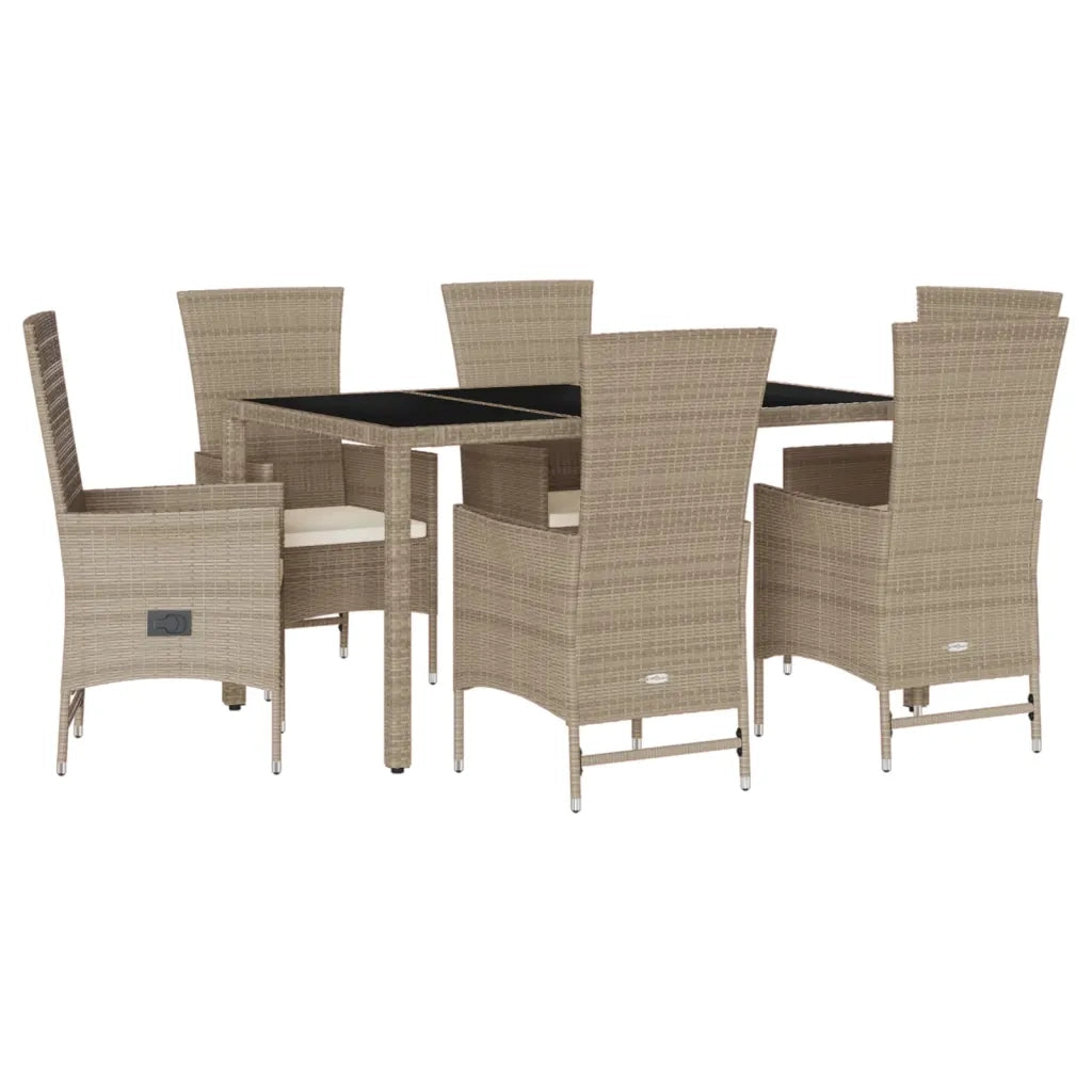 Set da Pranzo da Giardino 7 pz con Cuscini Beige in Polyrattan 3277574