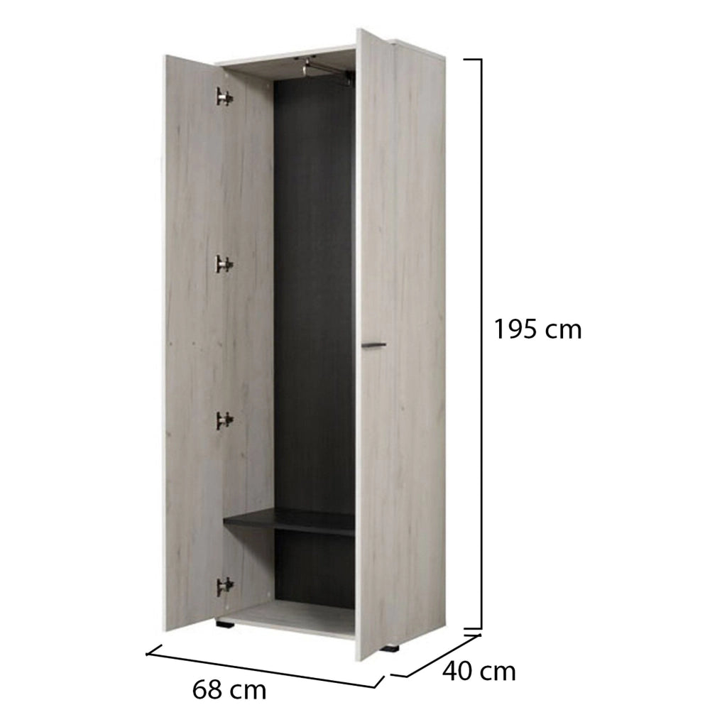 Armadio Camera da Letto Pinasca, Guardaroba 2 Ante un Ripiano, 67.5x195h cm Bianco Larice