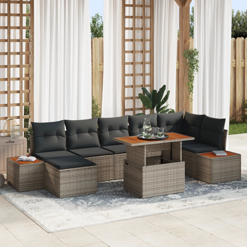 Set Divano da Giardino 8 Pezzi con Cuscini Grigio Polyrattan