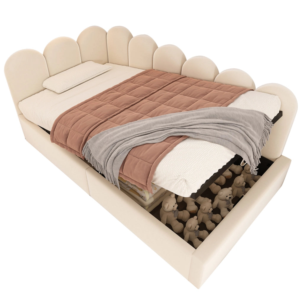 Letto giorno 90x190 cm con contenitore idraulico; velluto beige (Senza materasso)