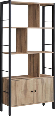 VASAGLE LBC022B50 - Libreria grande con ante, 4 ripiani, struttura in acciaio, stile industriale, per soggiorno, ufficio, colore rovere tostato e nero