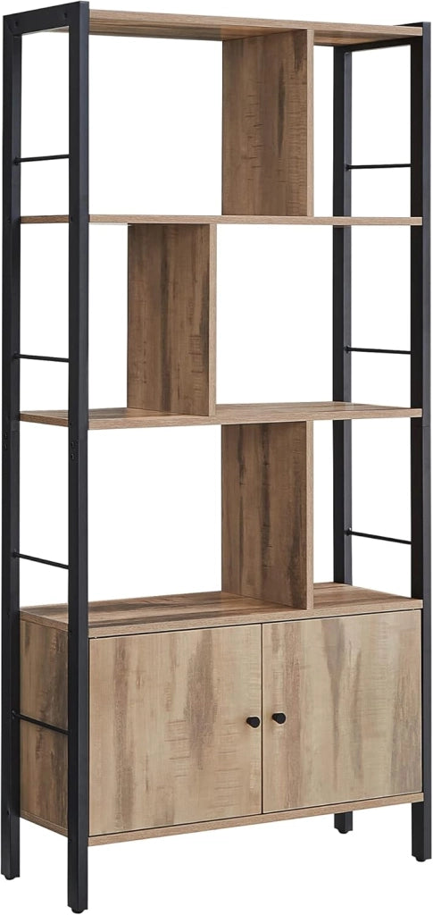 VASAGLE LBC022B50 - Libreria grande con ante, 4 ripiani, struttura in acciaio, stile industriale, per soggiorno, ufficio, colore rovere tostato e nero