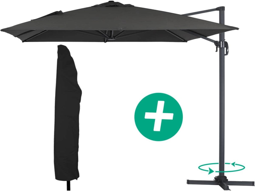 Ombrellone decentrato da giardino Alu "Sun 4" - Rettangolo - 3 x 4 m - Nero + Copertura protettiva