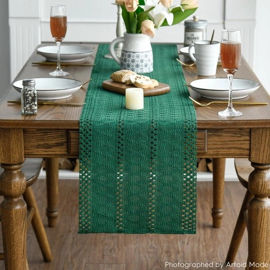 Tavolo da pranzo bohemien tessuto verde scuro 30x183 cm