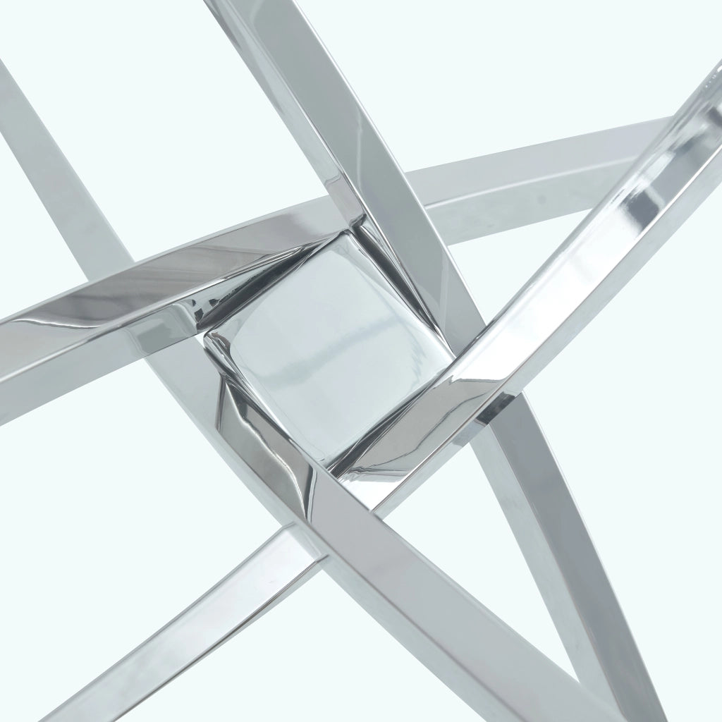 Tavolo da pranzo con piano in vetro e base in metallo per cucina 88 cm