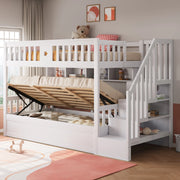 Letto a castello 90x200 cm con letto idraulico e scala bianco
