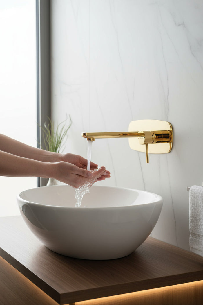 Miscelatore lavabo a incasso – design originale con leve sottili e aeratore regolabile, oro lucido