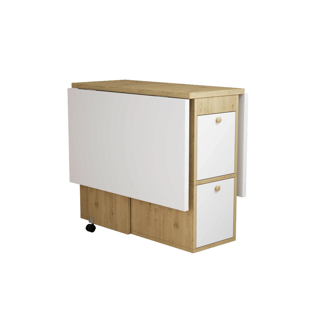 OKWISH Set Tavolo e 4 Sedie da Pranzo Pieghevole e Salvaspazio, Multifunzionale, in Pannello di Particelle Bianco e Rovere