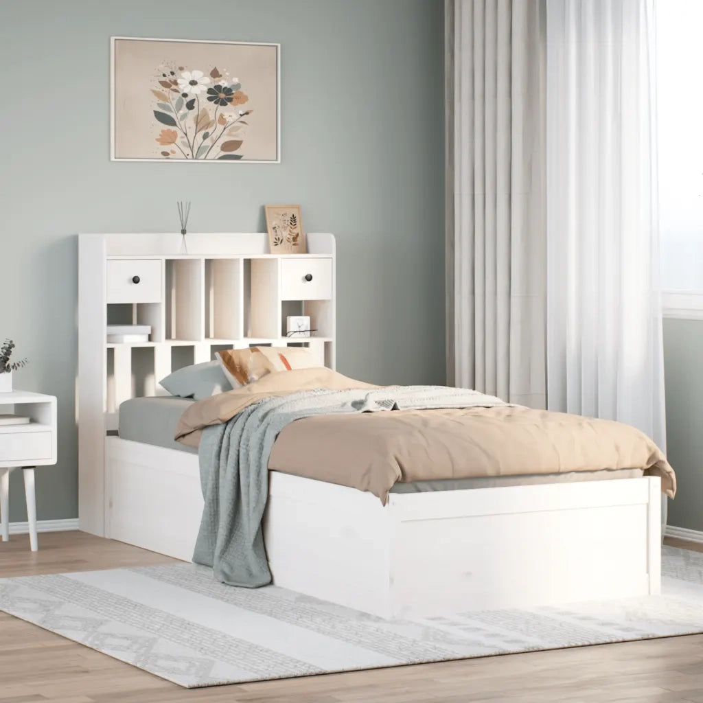 Letto senza Materasso-Struttura Letto Bianco 90x190 cm in Legno Massello Pino 153128