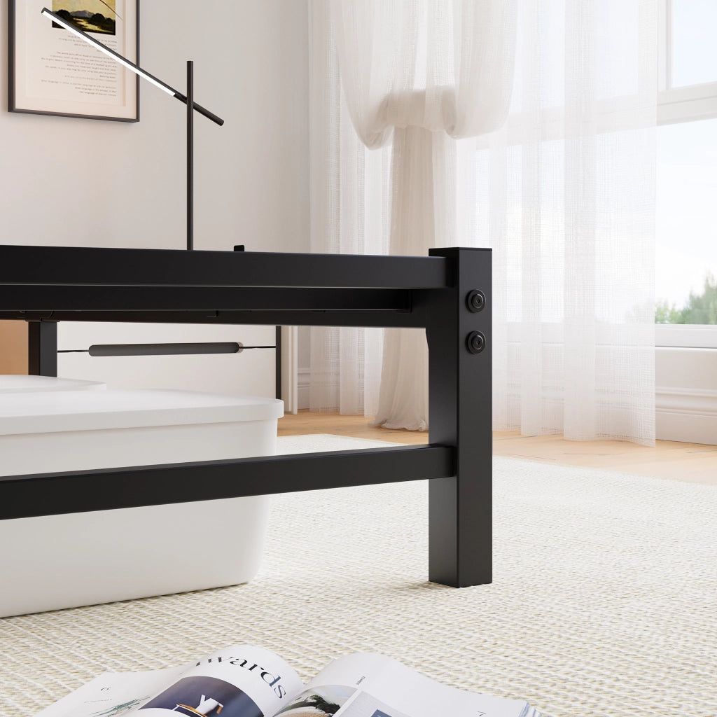 Letto per adulti 140 × 200 cm con LED RGB, 2 porte USB, contenitore sotto il letto, senza materasso, nero