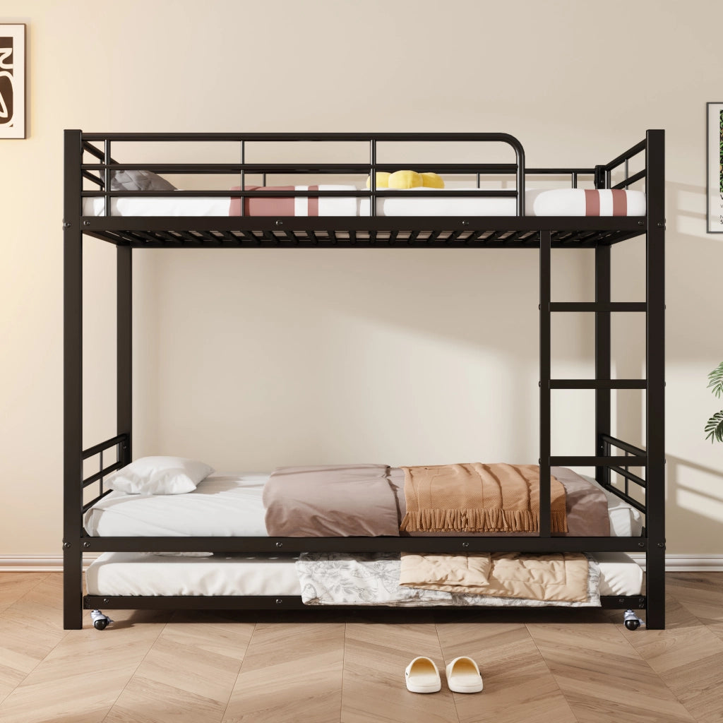 Letto a castello 90 × 200 cm e 90 × 190 cm con letto estraibile, senza materasso, in metallo, nero
