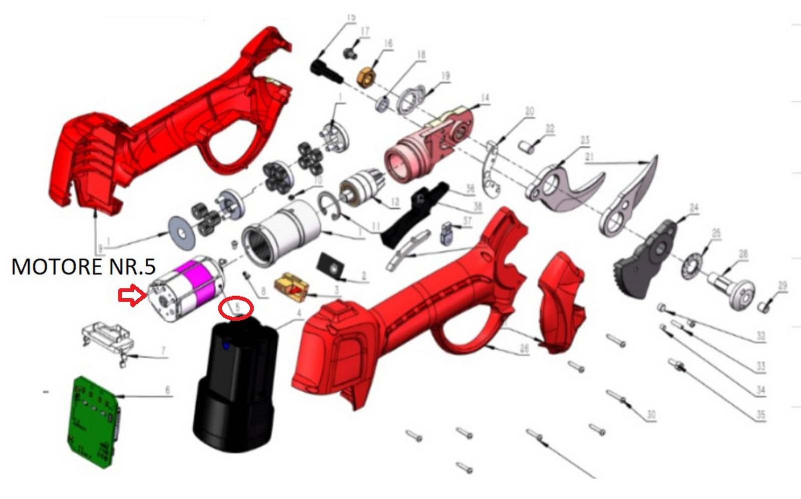 motore nr.5 x forbici pota a batteria dj-025 cod:ferx.602677