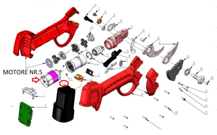 motore nr.5 x forbici pota a batteria dj-025 cod:ferx.602677