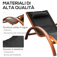 Lettino Prendisole Chaise Longue 165x72x86 cm in Legno e Tessuto a Rete Nero