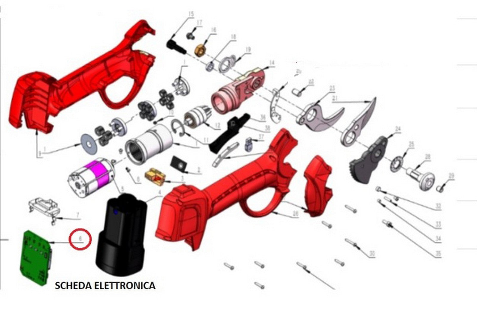 scheda elettrica forbici pota batteria dj-025 cod:ferx.602683