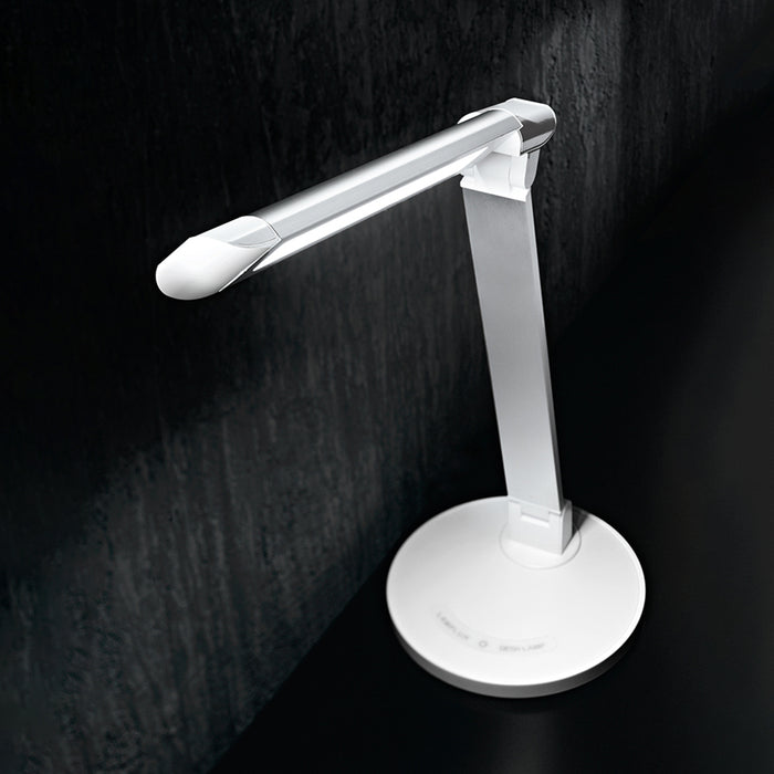 Lampada Scrivania Moderna Hal Alluminio Bianco Acrilico Satinato Led 7W Cct