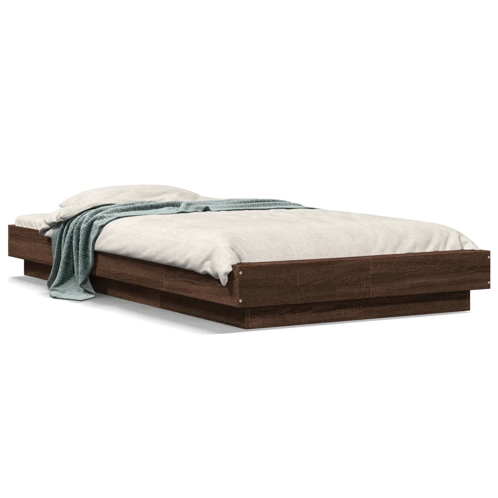 Giroletto Luci LED-Struttura Letto con LED Rovere Marrone 100x200 cm Legno Multistrato 490961