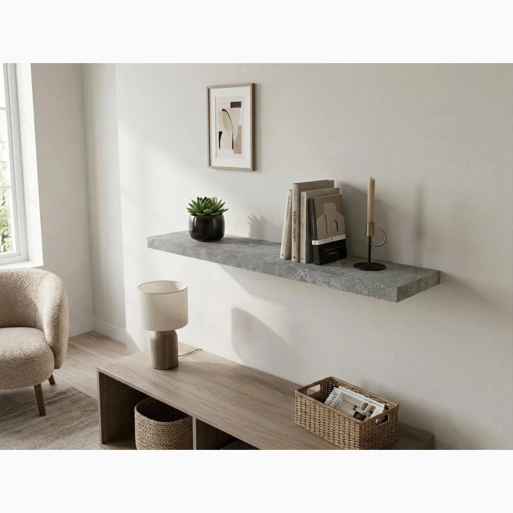 Mensola da muro in Legno MDF con staffe a scomparsa 80x23x3,8 cm Colore Cemento