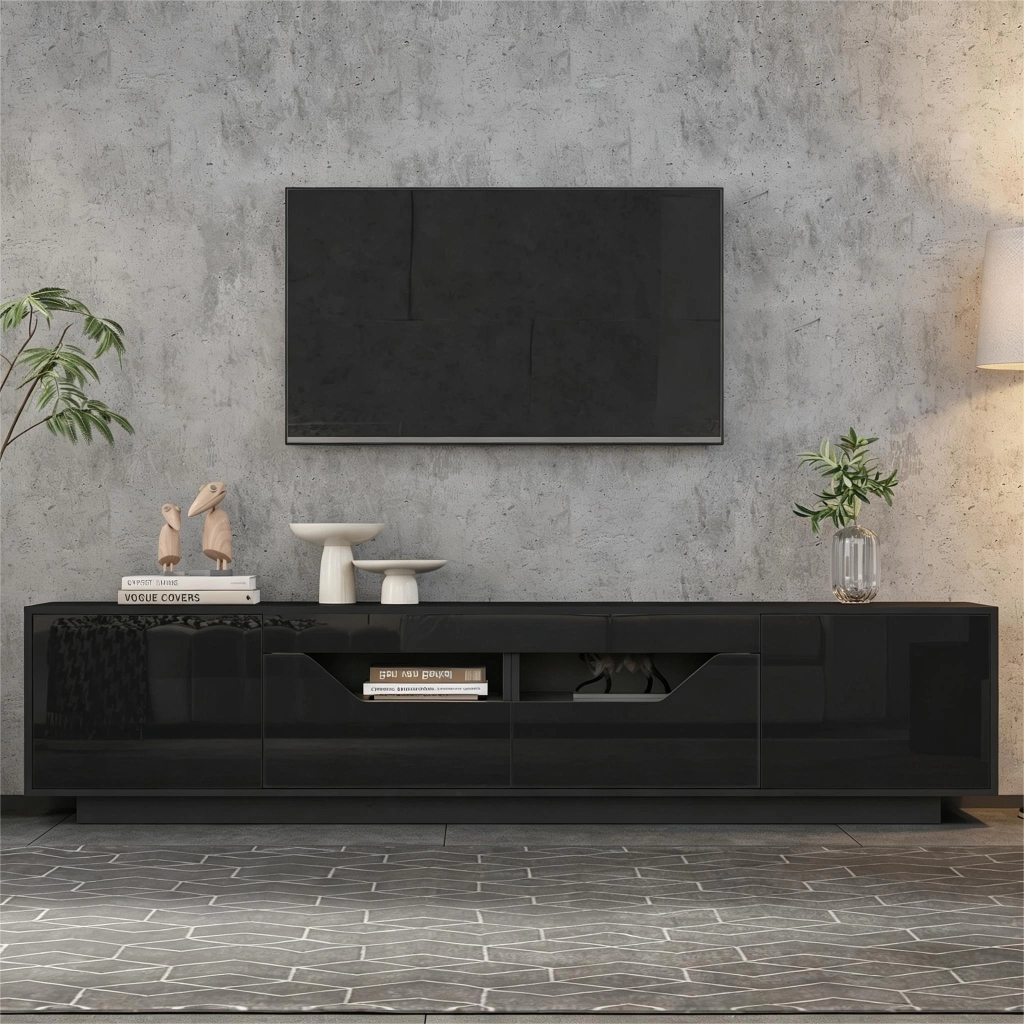 Mobile TV con 2 cassetti; 2 vani e LED - per soggiorno - in truciolare - 180×40×45 cm - nero