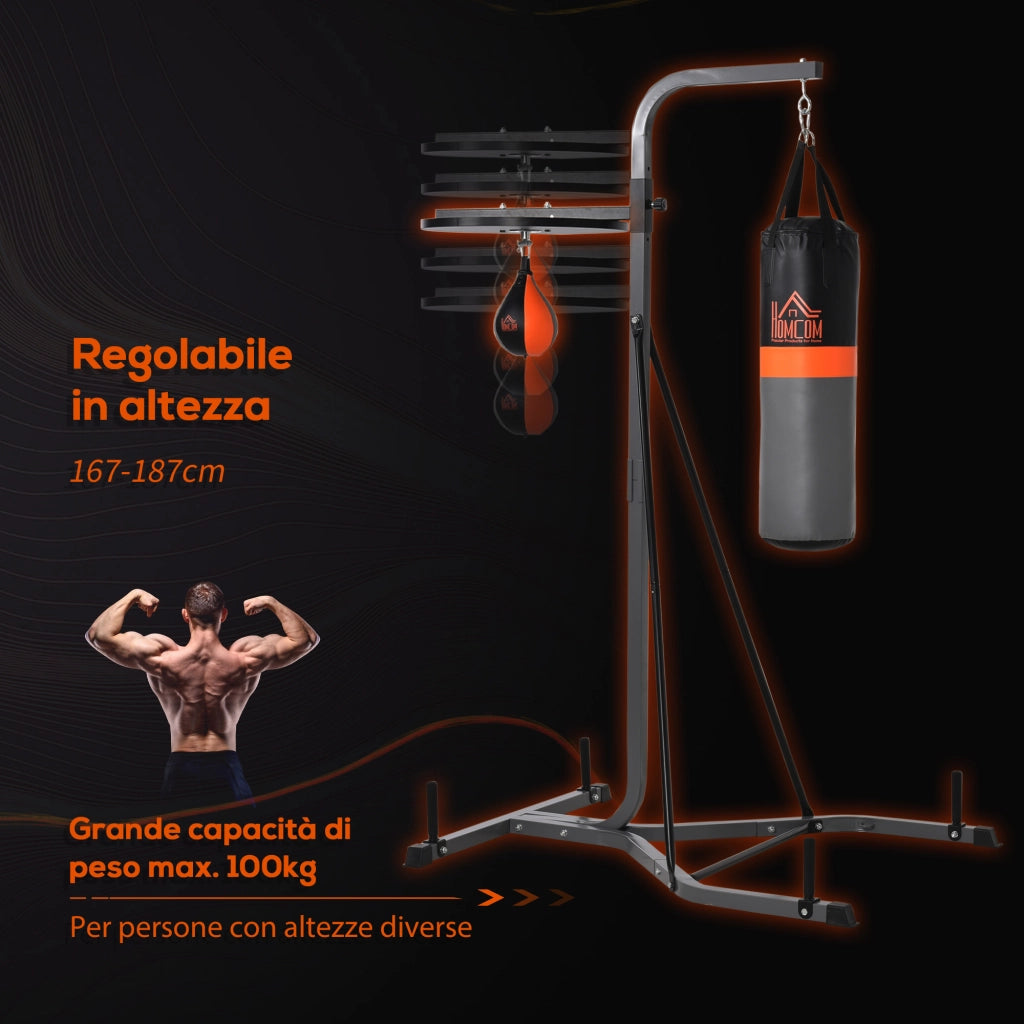 Easycomfort Stazione Multiuso Regolabile con Sacco da Boxe 20kg e Punching Ball per Allenamento Pugilato